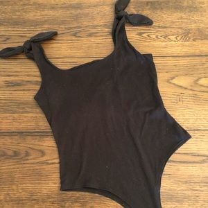Black Bodysuit with Tie Strap Detail
